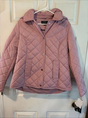 Jones New York Size Medium Quilted Dusty Rose Puffer Jacket with Removable Hood